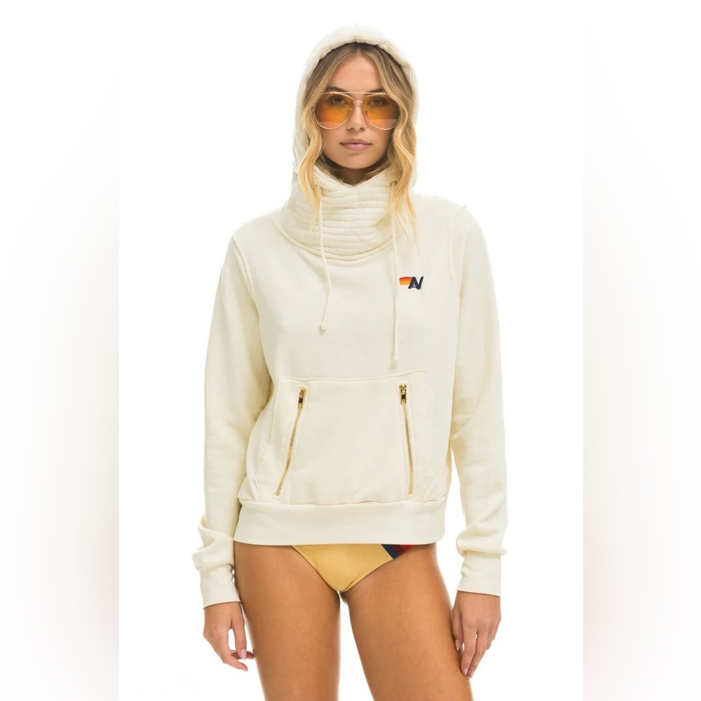Aviator Nation Cream Hoodie with Gold Accents